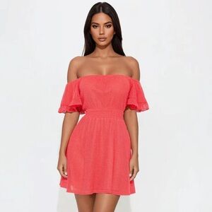Brenda Off-Shoulder Coral Mini Dress NEW 🏷️